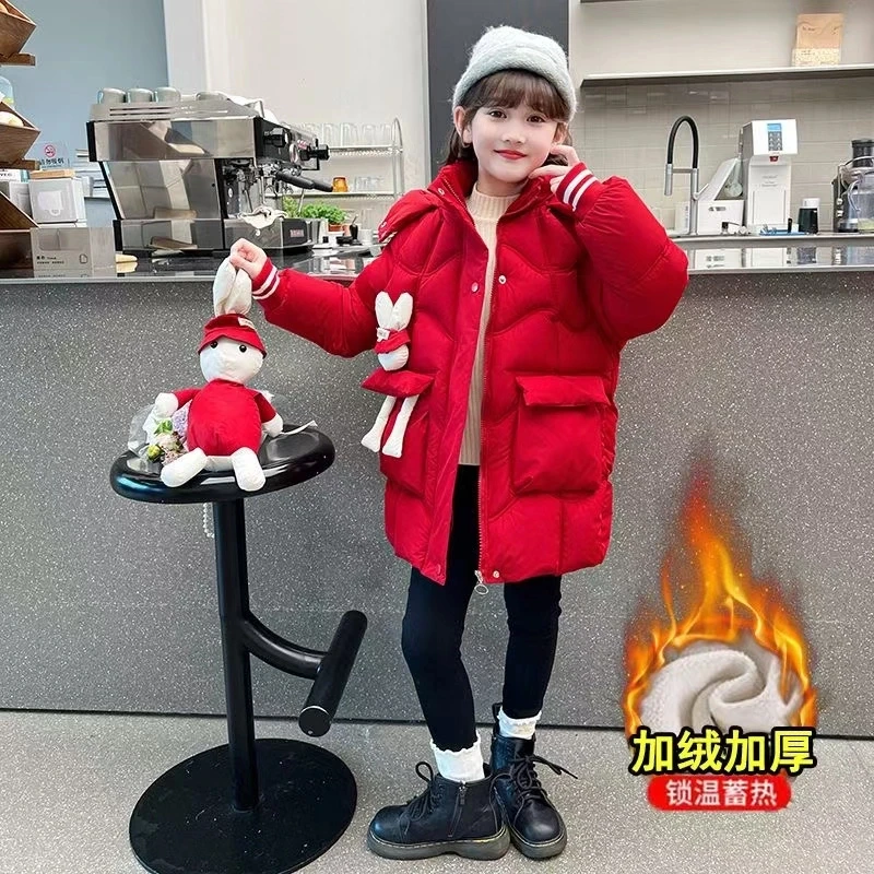 加绒韩版中长款中大童冬季童装时尚冬装外套洋气棉衣圆领保暖AX