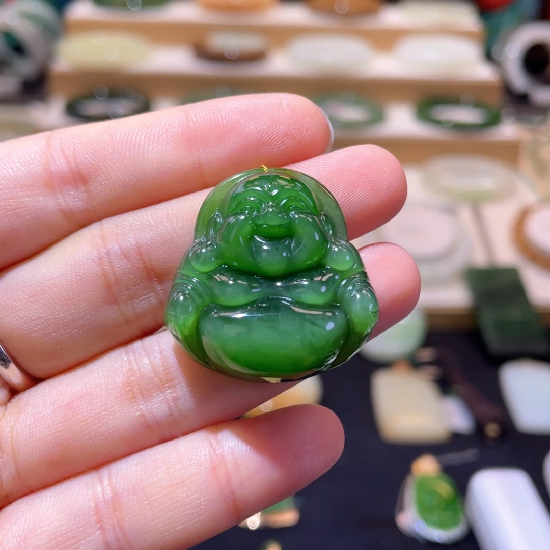 颈饰未镶嵌和田玉收藏级碧玉佛公