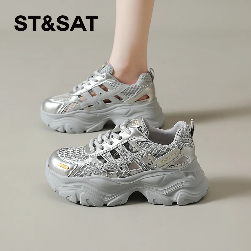 星期六运动凉鞋女款2025新款夏季薄款老爹鞋外穿包头女士镂空女鞋