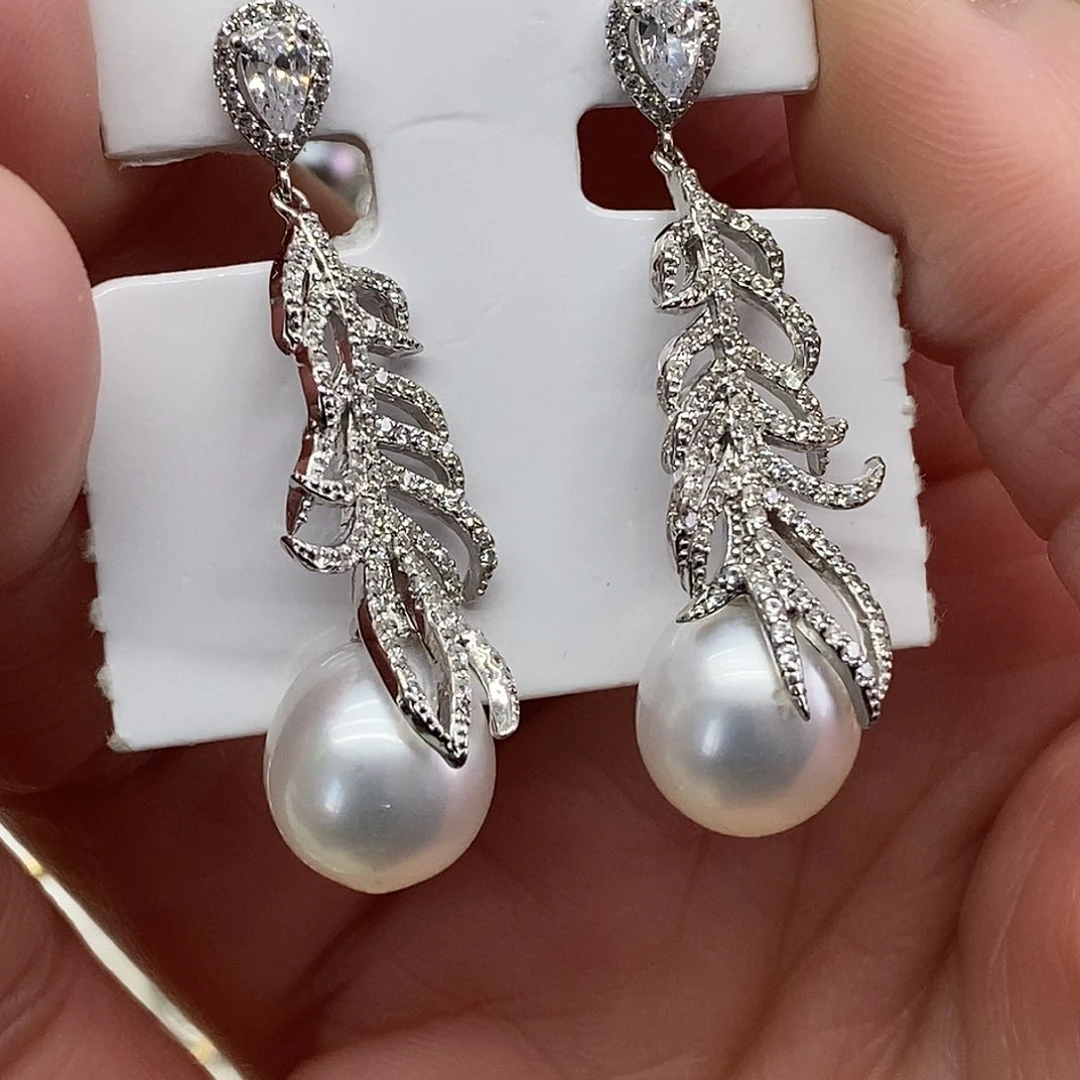 海水珍珠银S925镶嵌耳饰