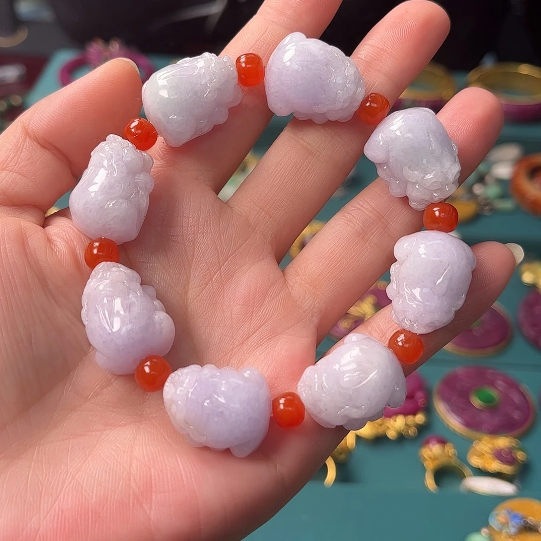 翡翠未镶嵌手链紫罗兰翡翠貔貅多宝手链