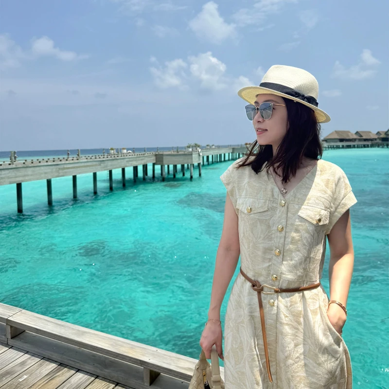 译依YIYI 邂逅西西里 BC老钱度假风金葱亚麻提花连衣裙BESLQ057