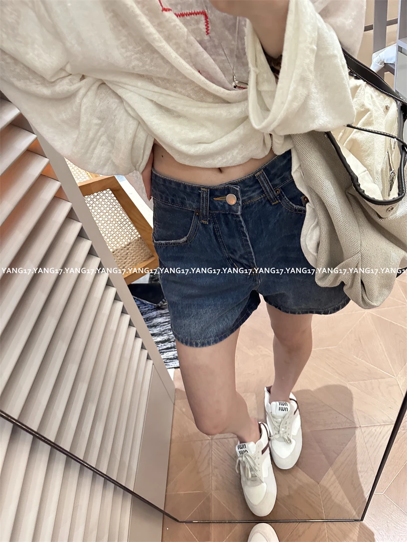 杨十七欧美博主同款口袋磨破全棉高腰显瘦美式复古牛仔短裤女夏日
