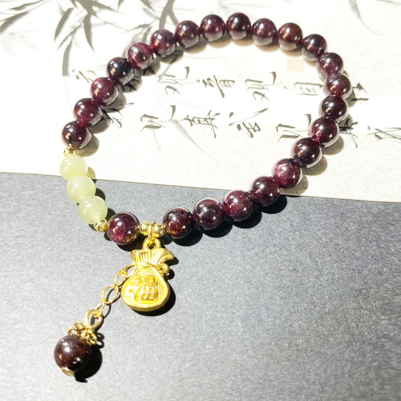 天然酒红色石榴石6mm单圈手串手链送友礼物品多样性发一WL712