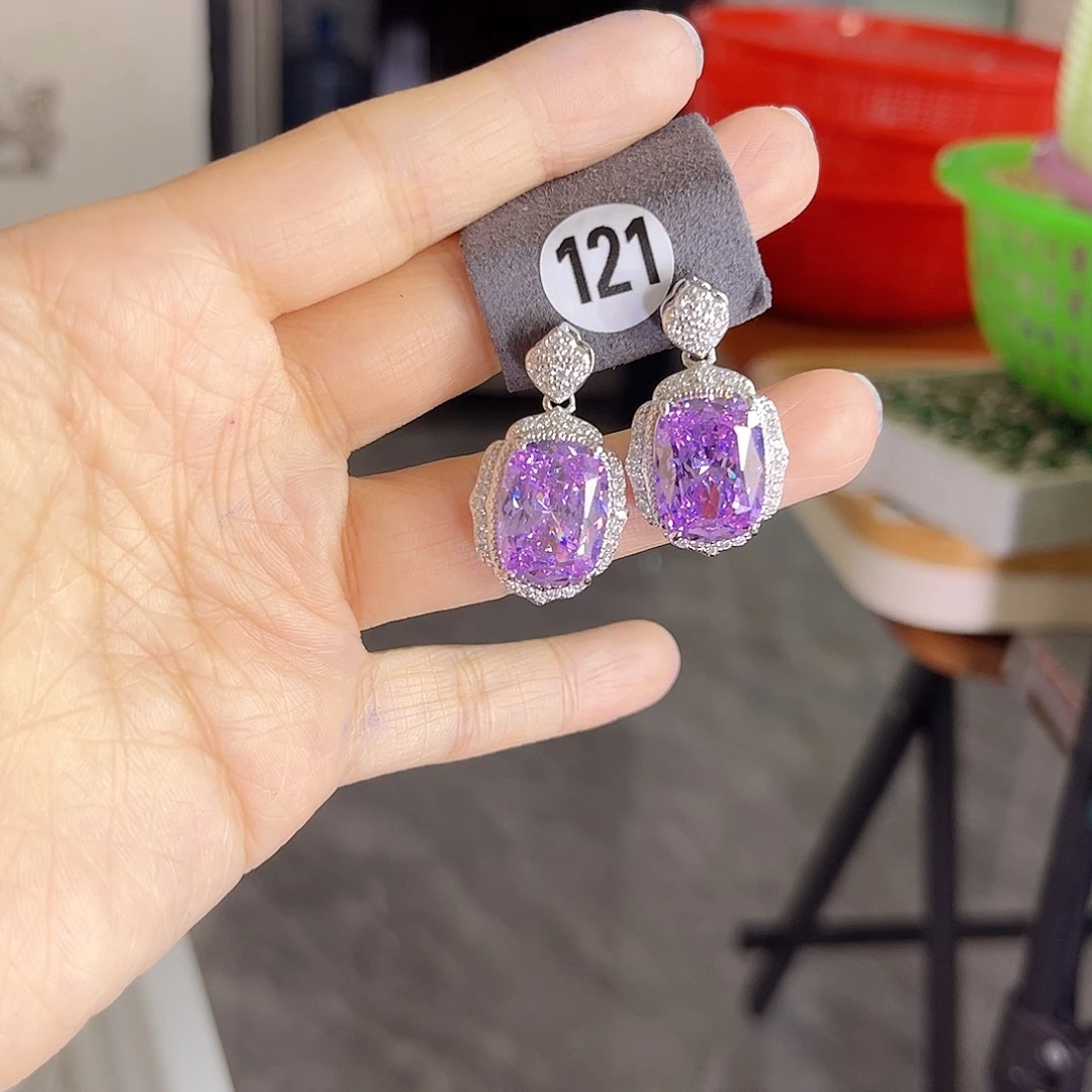 耳饰彩色蓝宝石银S925镶嵌