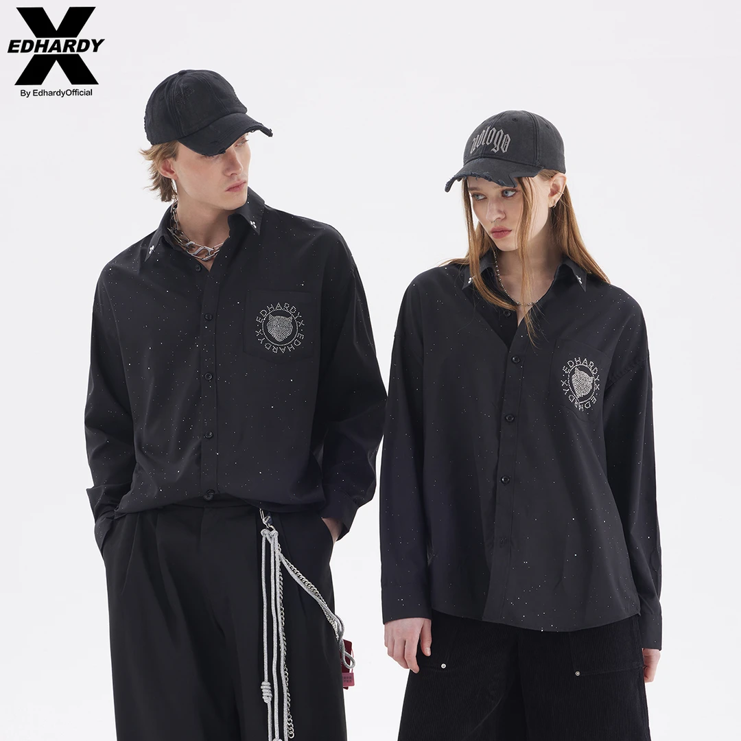 EDHARDY X潮牌烫钻长袖衬衫春装高级感男士痞帅宽松X1C1FA220023