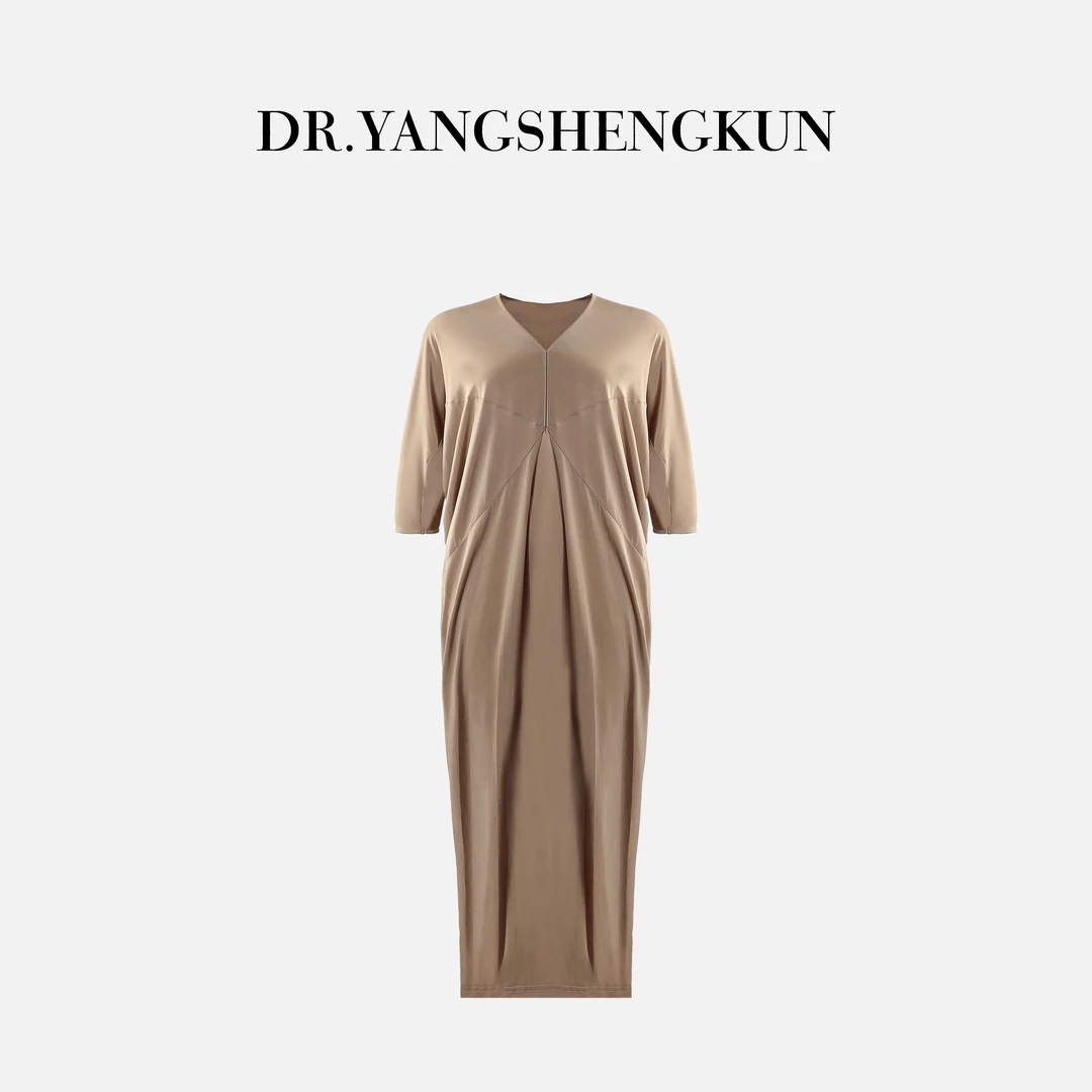 DR杨圣坤2025夏季法式慵懒铜氨丝蝙蝠袖宽松长款连衣裙SW2542421