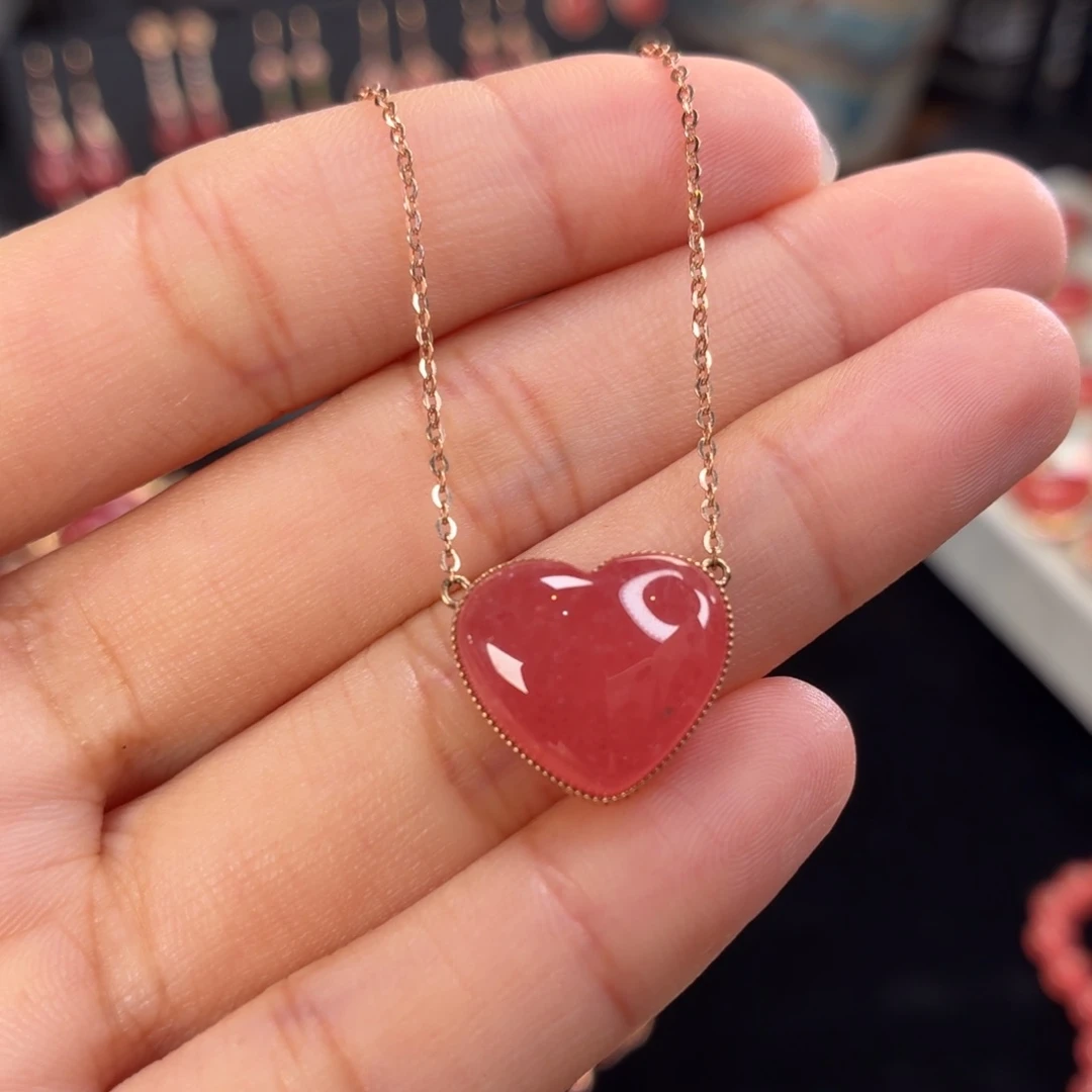 菱锰矿（红纹石）18K金镶嵌套链