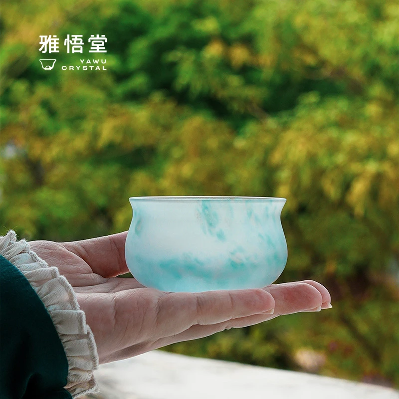 雅悟堂云合琉璃水晶杯三足沉香杯高档主人杯手工大容量家用耐热杯