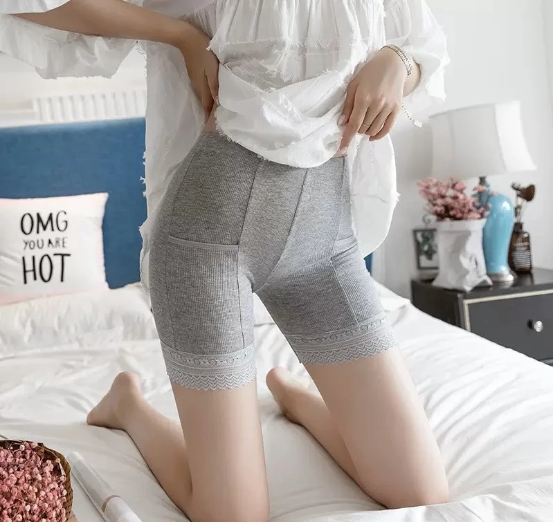 防走光安全裤女款薄款紧身提臀收腹高弹力蕾丝打底裤大码高腰裤子