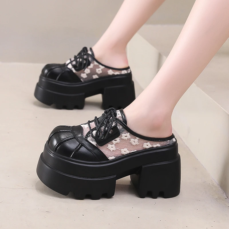 10cm外穿包头半拖鞋女2025新款爆款春季百搭网红厚底一脚蹬女鞋子