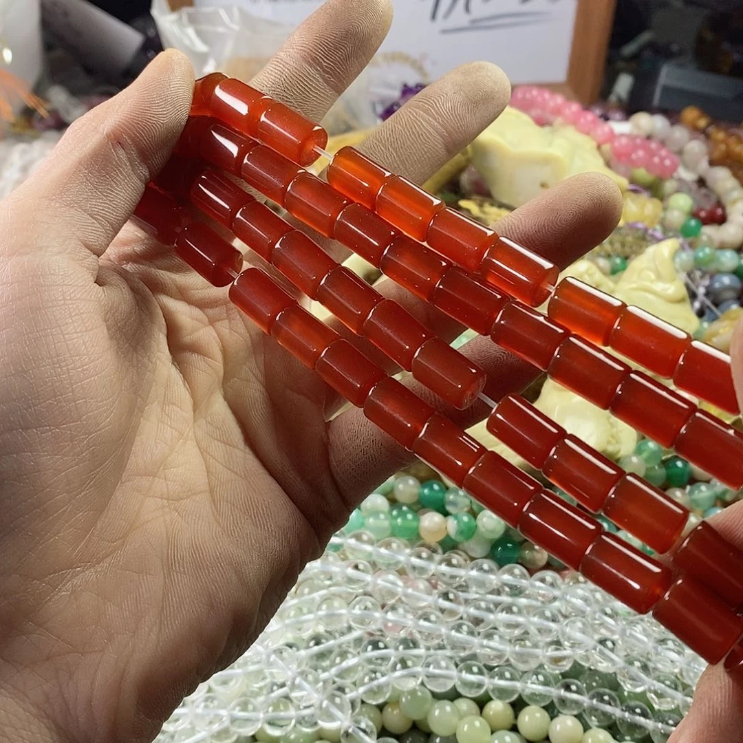 玛瑙/玉髓珠宝半成品未镶嵌一条天然8×11精品红玛瑙直桶珠