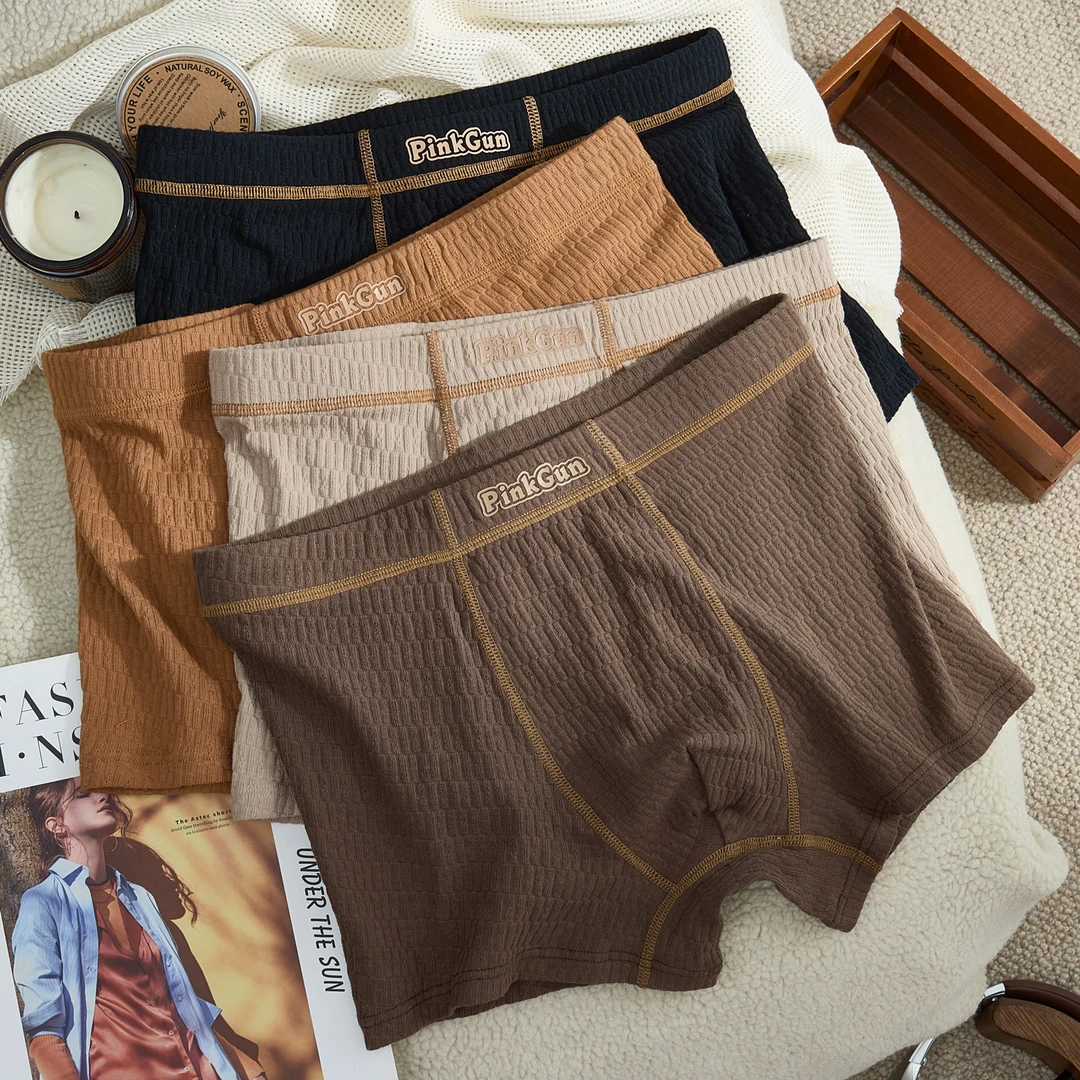 婴儿棉提花男士内裤纯棉透气男生平角裤中腰四角裤高弹短裤头潮流