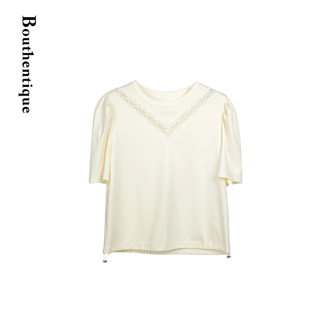 【粉丝专享】Bouthentique丝光工艺拼接蕾丝短袖223211T2C63