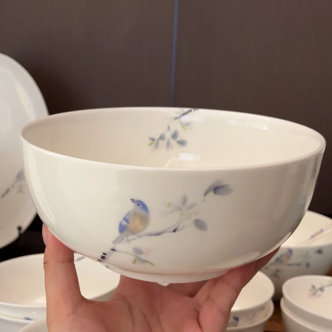 瓷片春风禾雀7寸面碗