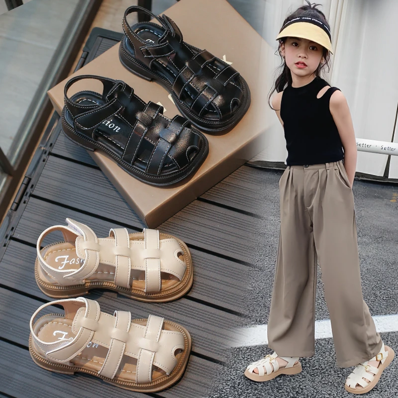 新款镂空包头凉鞋2024夏季中大童百搭女童鞋公主鞋软底儿童鞋子