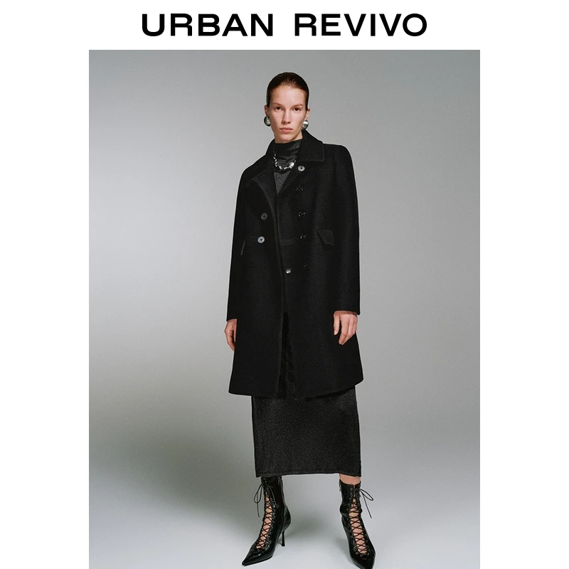 UR2025冬季新款女装高智感气质双排扣大衣外套UWG150158