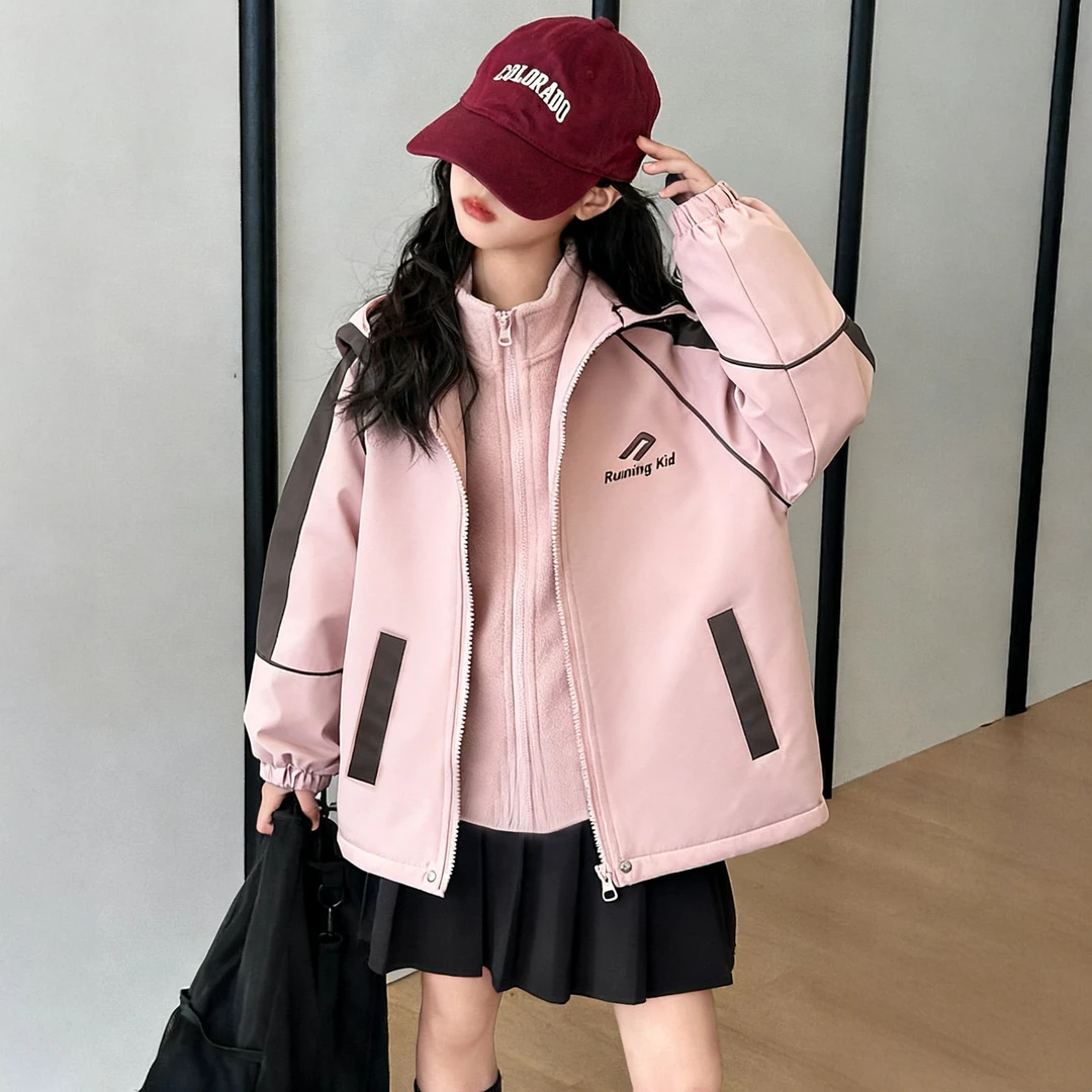 女童外套连帽冲锋衣秋冬款加绒加厚2025新款儿童冬装洋气女孩套装