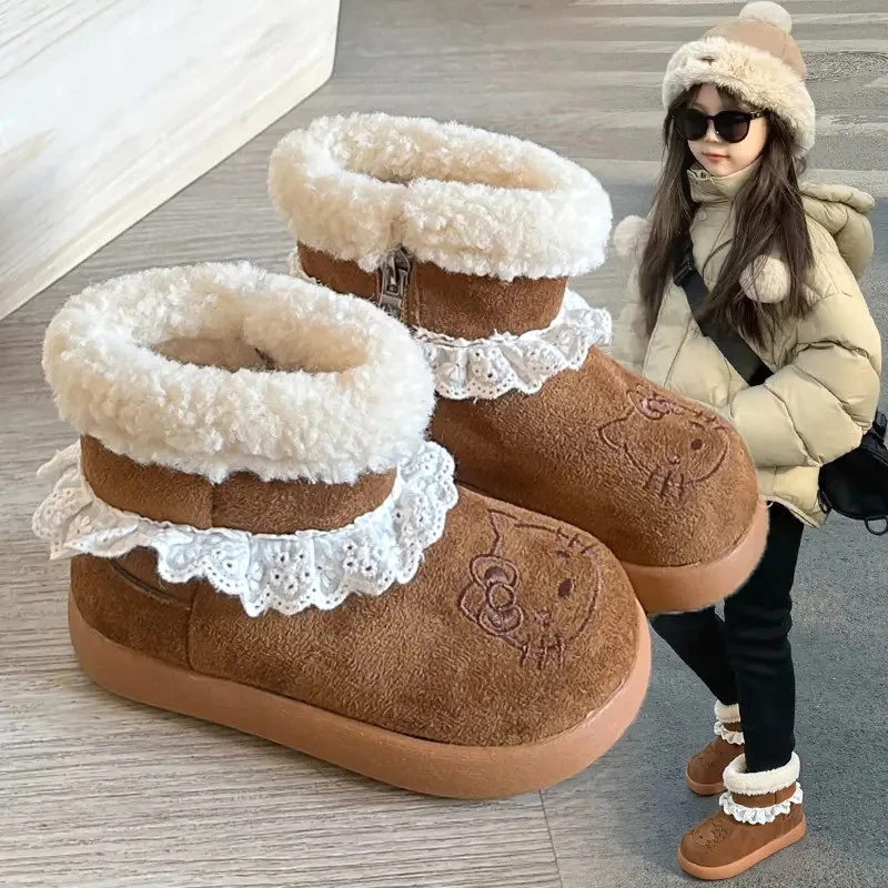 ABC女童雪地靴加绒加厚保暖卡通棉靴2025新款冬季公主短靴儿童靴