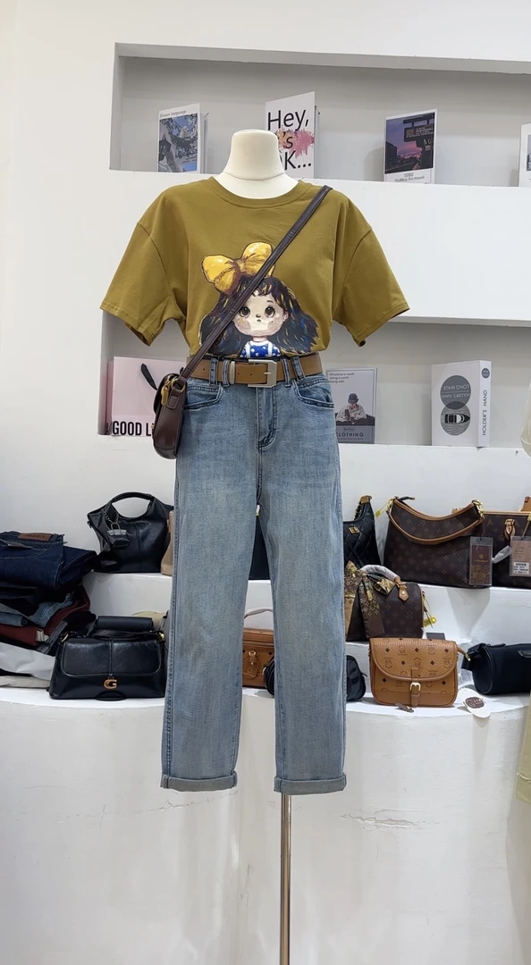 白色短袖t恤女宽松新款卡通女孩中