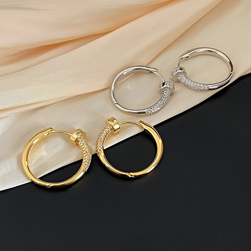 钛钢耳饰 8447-8448真金电镀金属风圆圈耳扣时尚素圈气质耳环轻