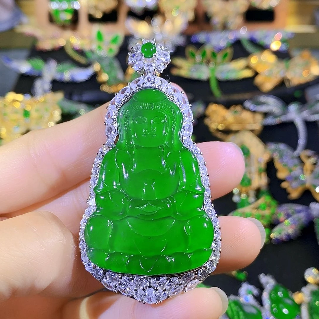 吊坠(不含链)银S925镶嵌翡翠