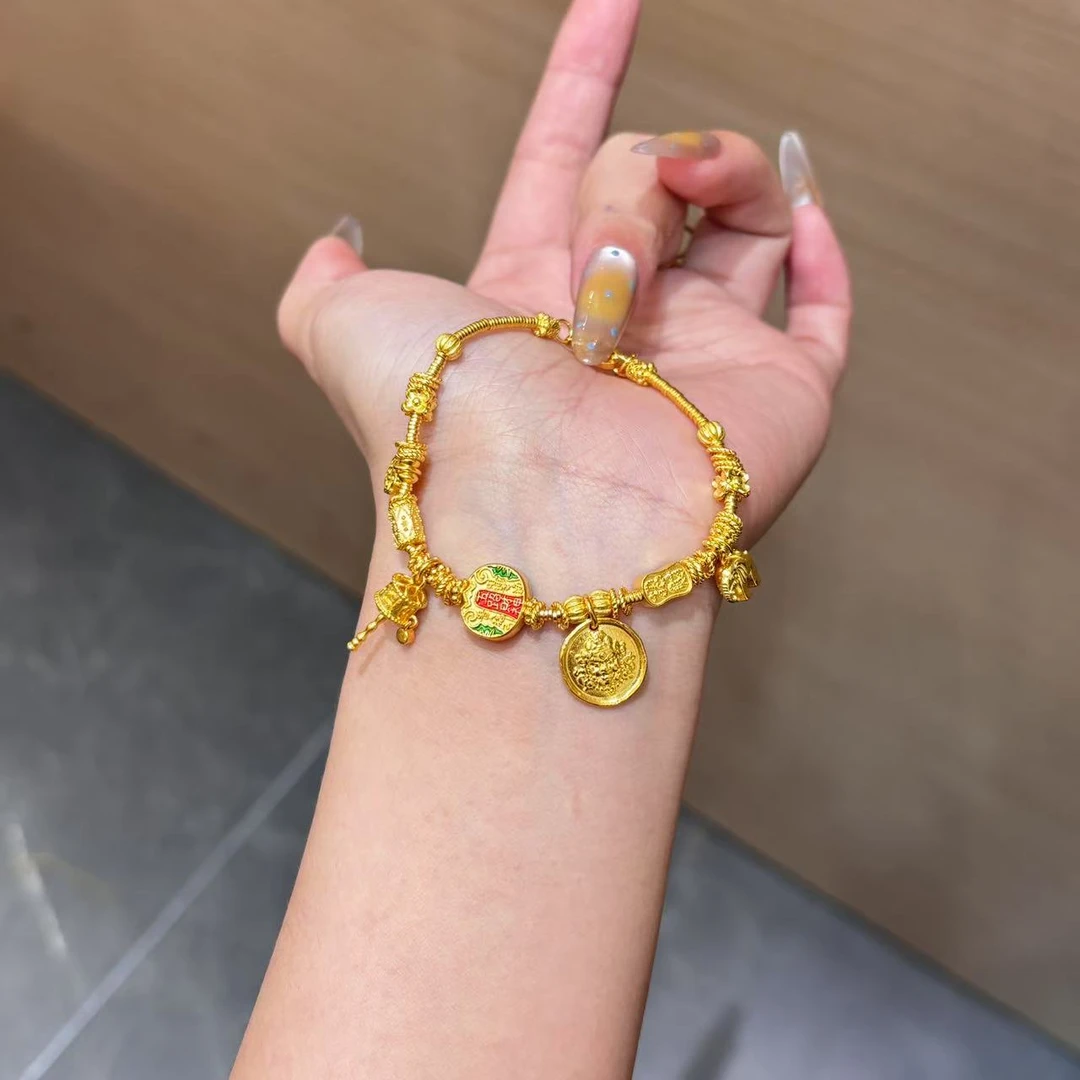 【菠萝珠宝】足金999 黄财神 转金桶盘缠手链   金重：22.56克