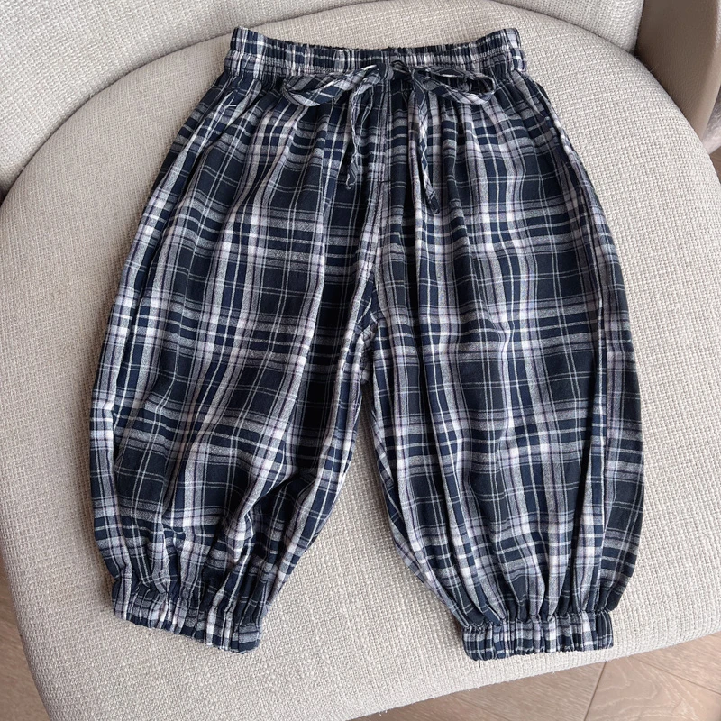 【格子凉凉裤 棉长裤 小乐妈咪】女童款春装新款女宝宝裤子春秋B14