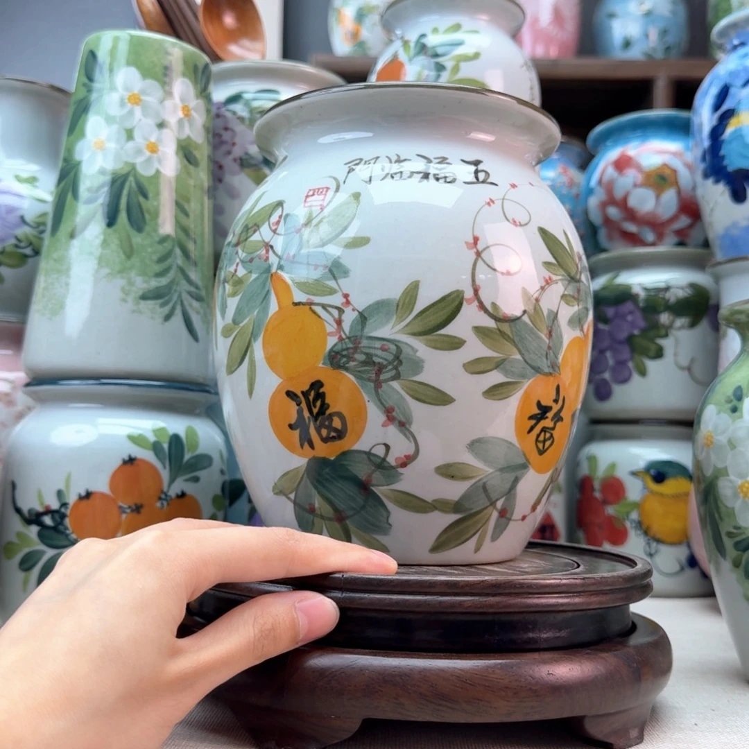 景德镇纯手绘陶瓷花瓶无孔