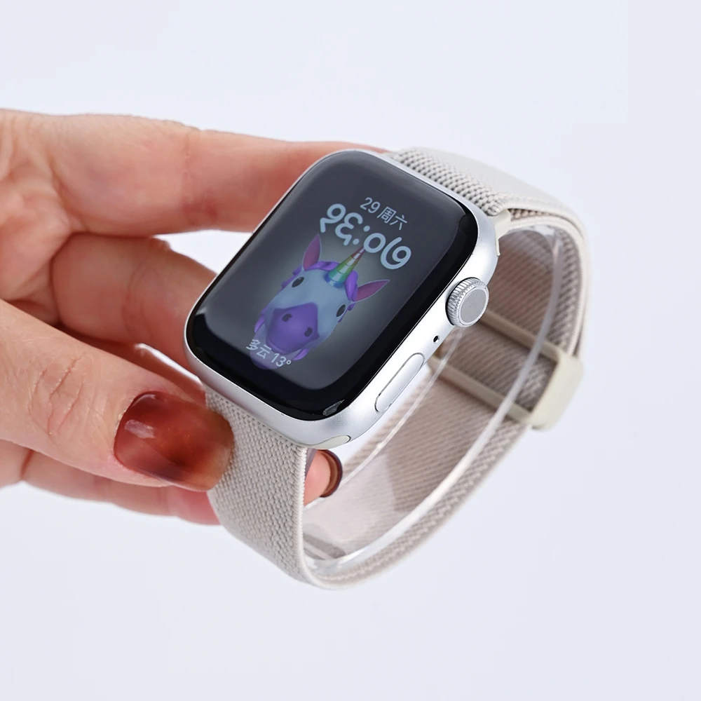 适用苹果S10手表iwatch9表带applewatch平纹尼龙编织磁吸运动腕带