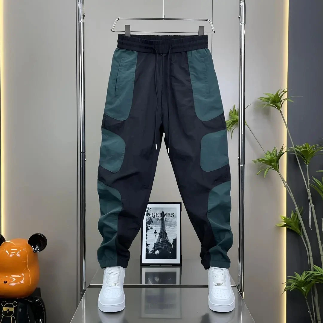 2025高品质男士休闲裤秋季拼色束脚松紧腰弹力运动裤潮流新款时尚