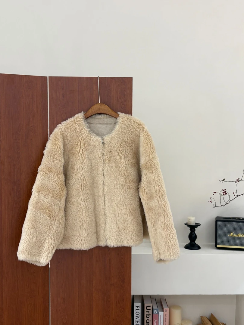 【卷到底】HANI冬季新款 全羊毛皮毛一体皮草外套/下摆抽绳 Y268