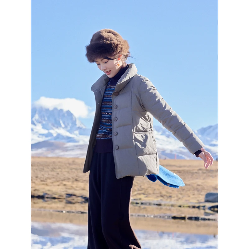 红念灰色白鸭绒羽绒服女短款小个子休闲2025年冬季新款外套上衣