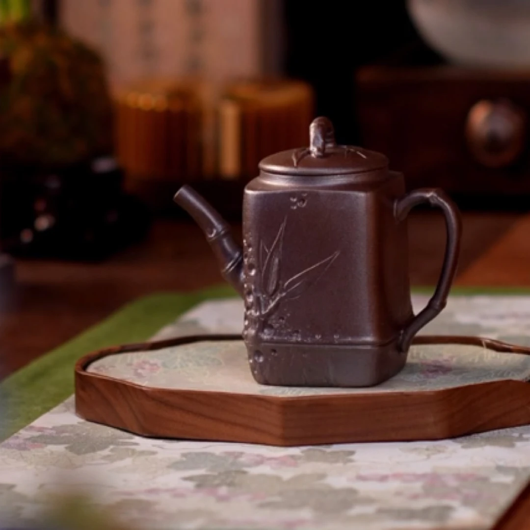 【秋兮·老陶泥全手工竹节四方壶】