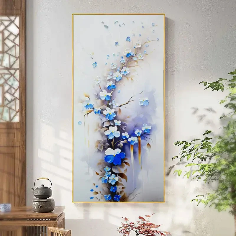 空谷幽兰︱手绘一路登高油画玄关装饰画客厅装饰画现代轻奢装饰画