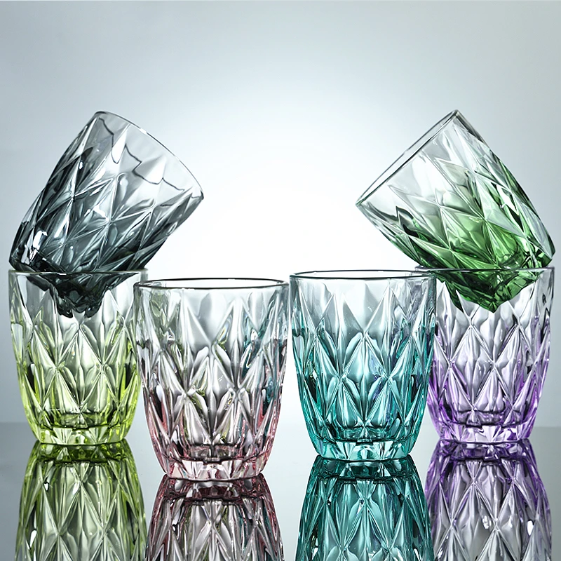 欧式高颜值玻璃杯创意简约彩色喝水杯耐热家用果汁饮料洋酒杯茶杯