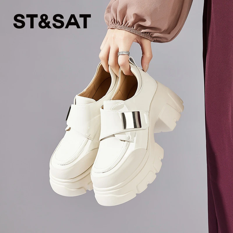 星期六英伦风女鞋厚底粗跟乐福鞋2025秋季新款潮流百搭松糕底单鞋