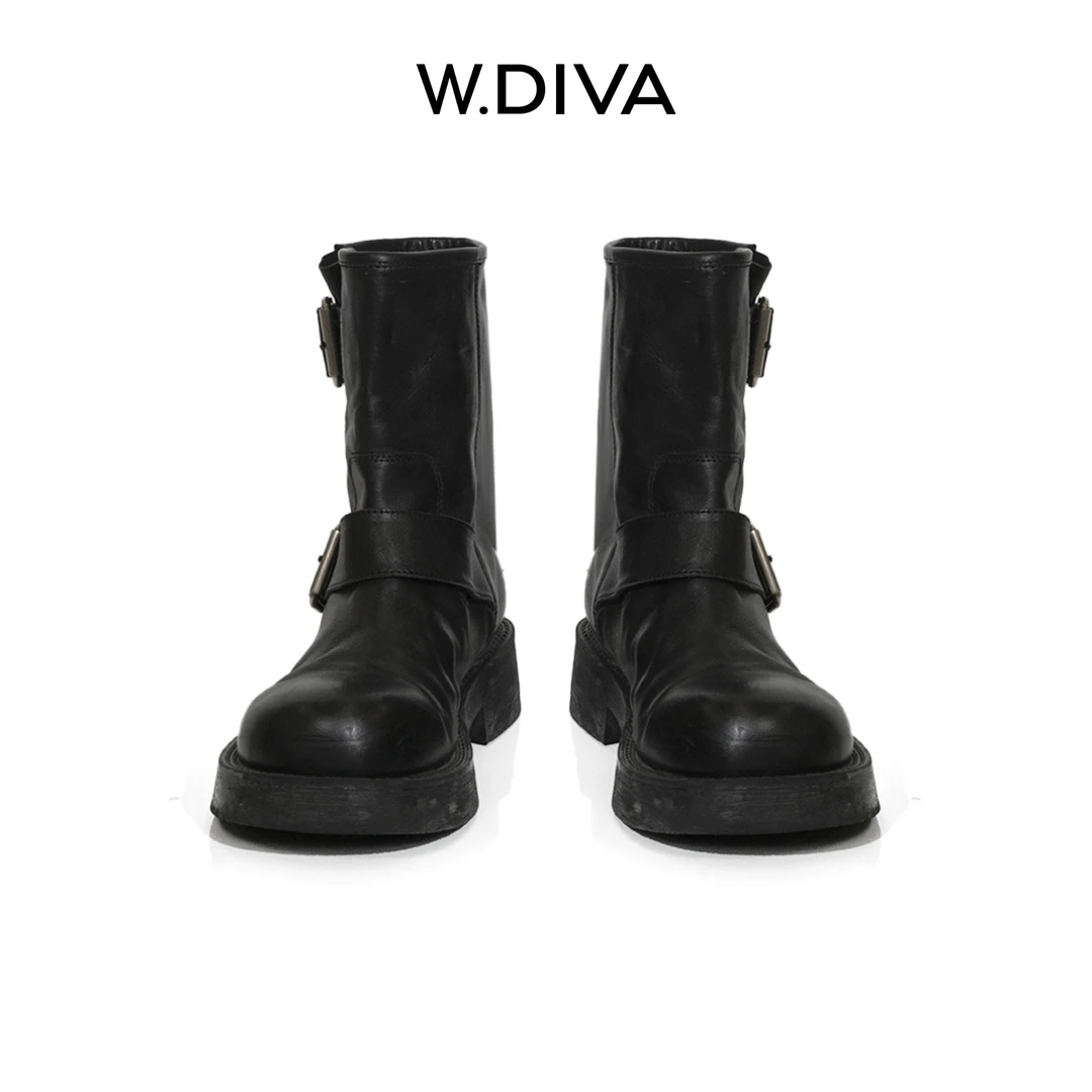 W.Diva【律动节拍】复古做旧水牛皮英伦风厚底马丁靴50X262869