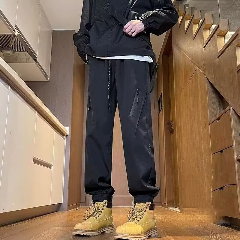 美式户外机能防水冲锋裤男秋冬高街拉链工装宽松直筒束脚运动裤子
