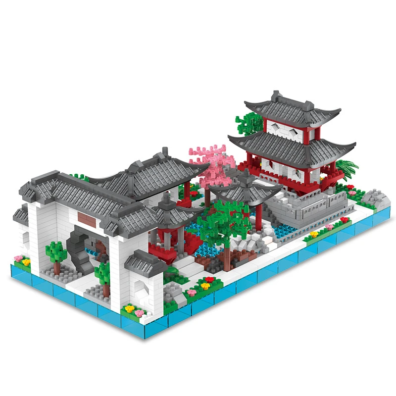 积木大号苏州园林黄鹤楼拼装玩具天安门微颗粒积木拼图