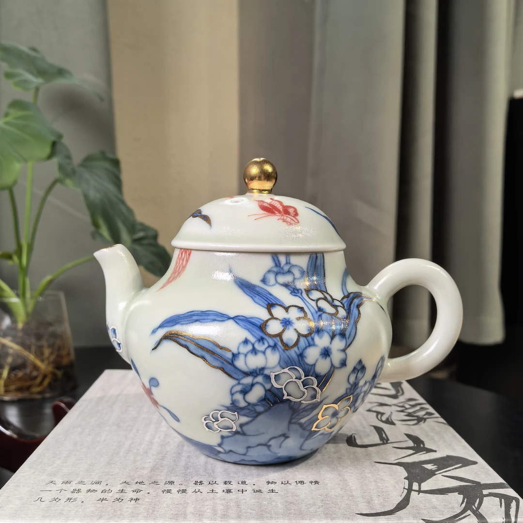 雨溪 描金兰花草茶壶 0077