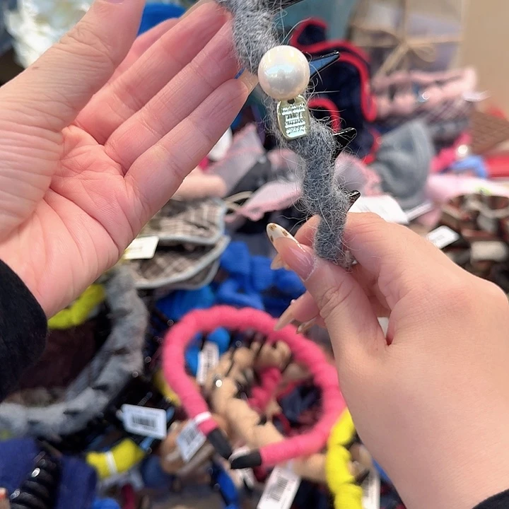 灰色珍珠发箍细款式