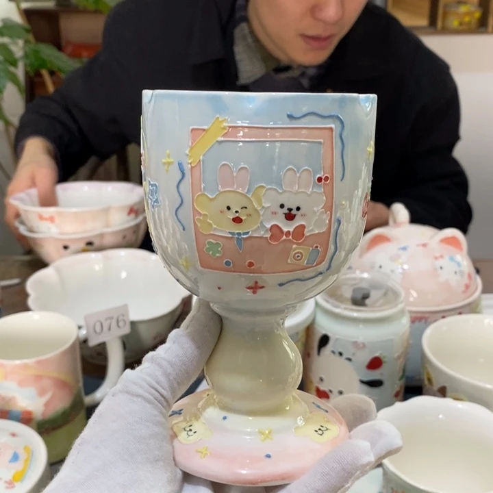 杯菲***歌景德镇釉下彩手绘