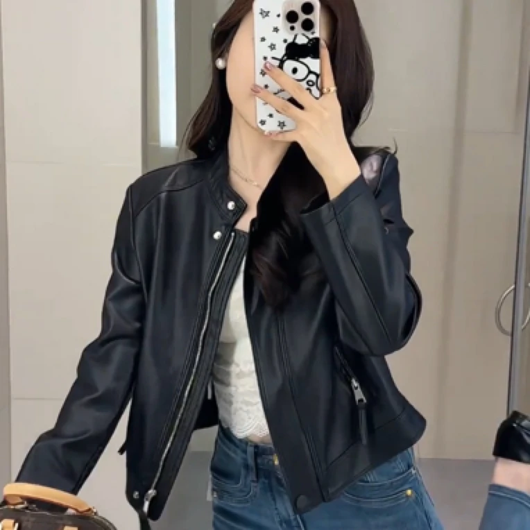 高级感立领小皮衣外套女装2025年春季新款小个子时尚百搭短款上衣