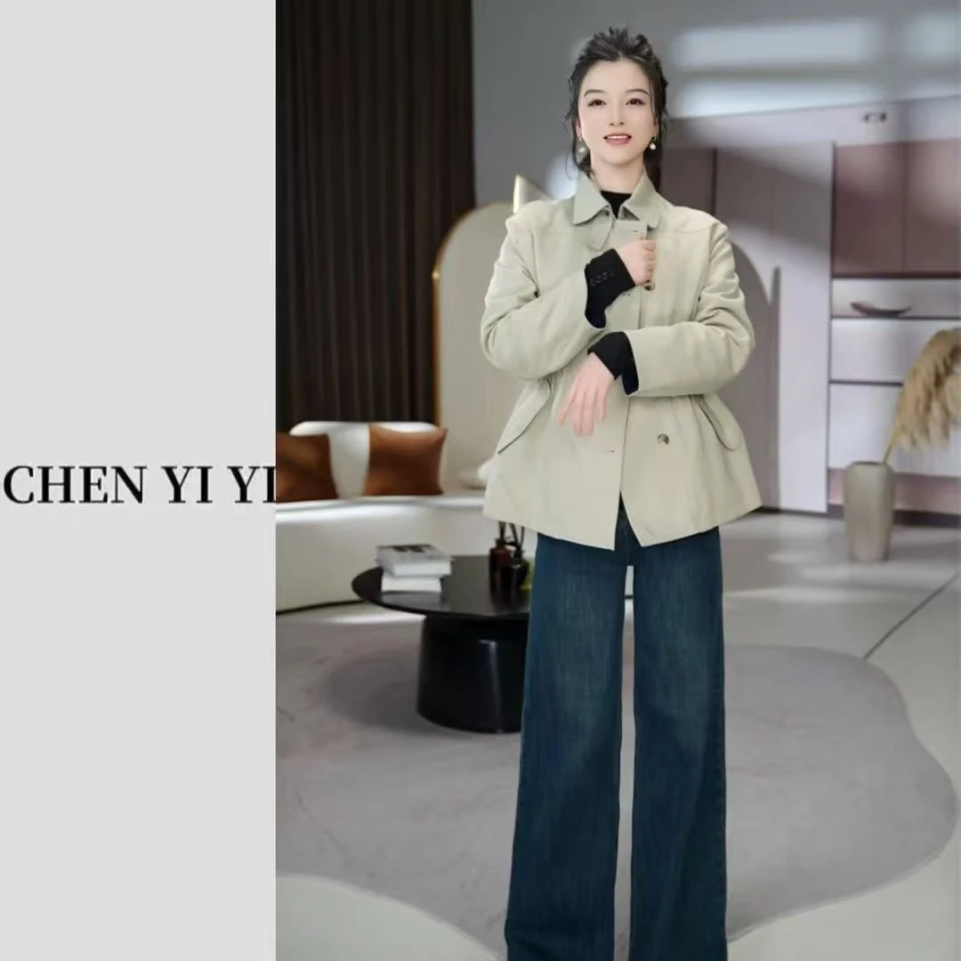 冬季翻领加棉风衣外套2025新款休闲通勤百搭时尚收腰显瘦棉服