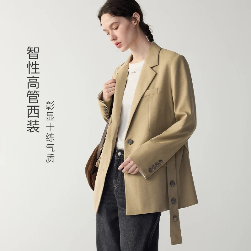 MSLAN【商场同款】新款时尚经典大廓形绑带西装外套女MGAW015