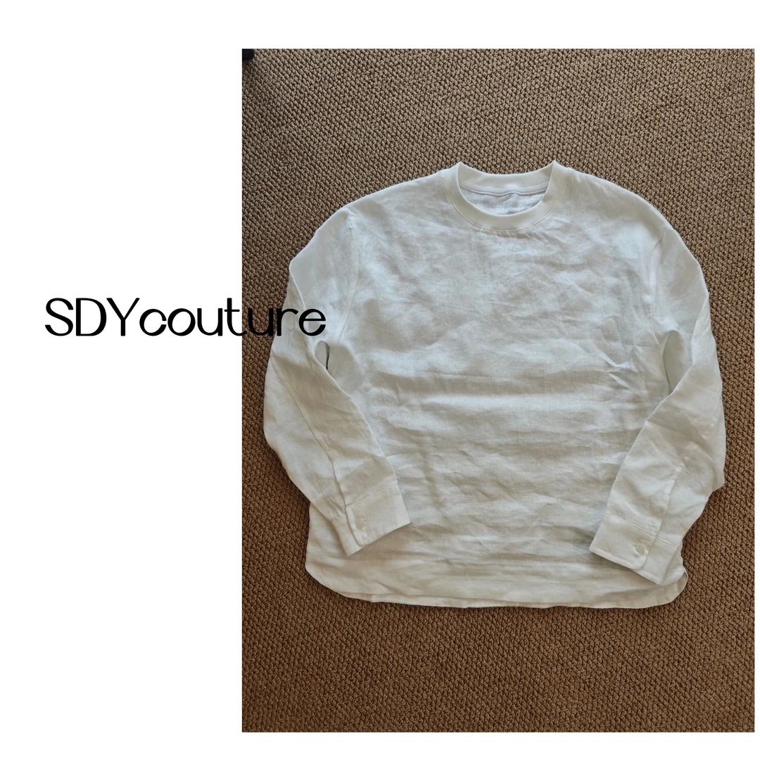 SDY/新款*100亚麻极简套头高级衬衫袖小衫