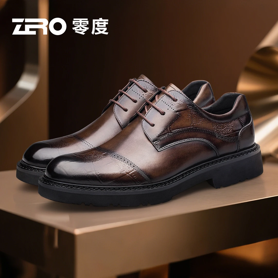 「墨痕」ZRO零度男鞋布洛克雕花正装皮鞋轻便舒适三接头德比鞋婚鞋
