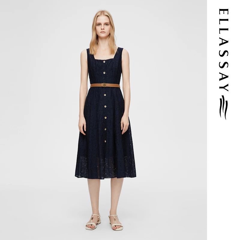 ELLASSAY歌力思新款棉感轻奢复古中长款连衣裙女EWB362Y06000