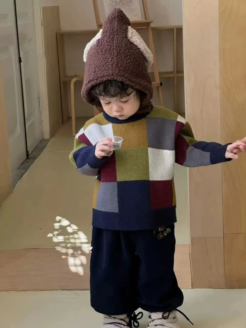 儿童圆领毛衣男童冬季韩版圆领休闲风加厚款毛衣针织衫宝宝套头